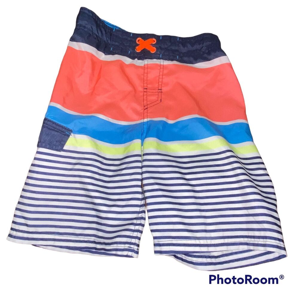 Cat and Jack Swim Trunks M 8 to 10 Boys Striped 80s 90s Beach Vacation Retro